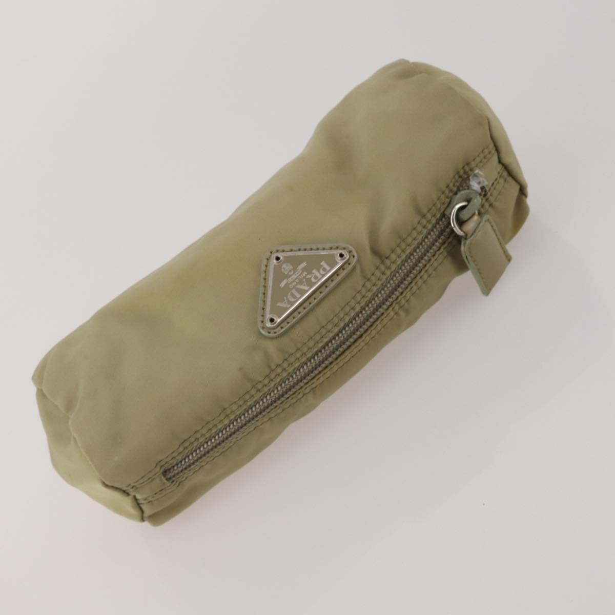 PRADA Clutch Bag Pouch Canvas Nylon 4 Set Beige Yellow Auth ti4021