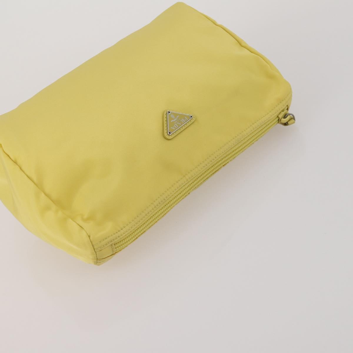 PRADA Clutch Bag Pouch Canvas Nylon 4 Set Beige Yellow Auth ti4021