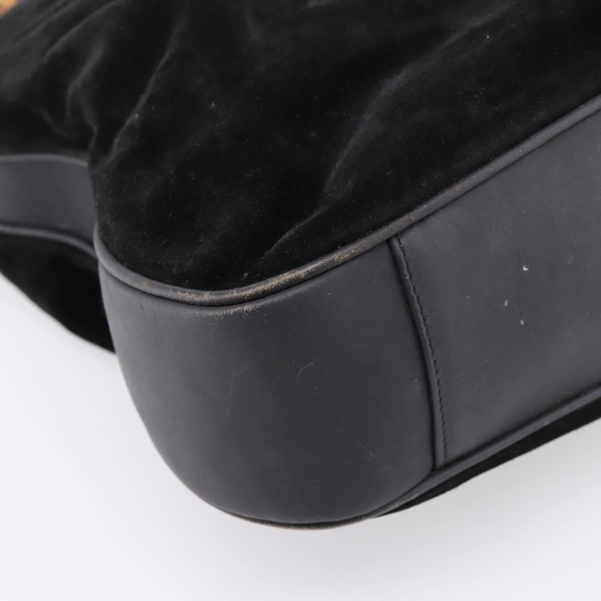 GUCCI Bamboo Hand Bag Suede 2way Black Gold Tone 001 123 1577 Auth ti4022