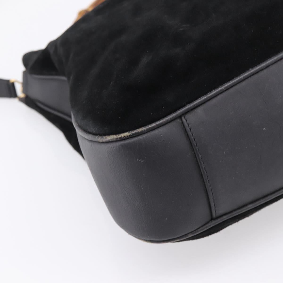 GUCCI Bamboo Hand Bag Suede 2way Black Gold Tone 001 123 1577 Auth ti4022
