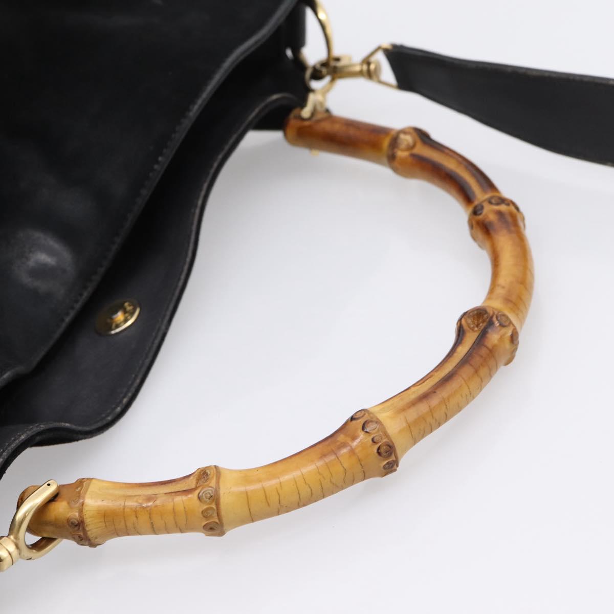 GUCCI Bamboo Hand Bag Suede 2way Black Gold Tone 001 123 1577 Auth ti4022