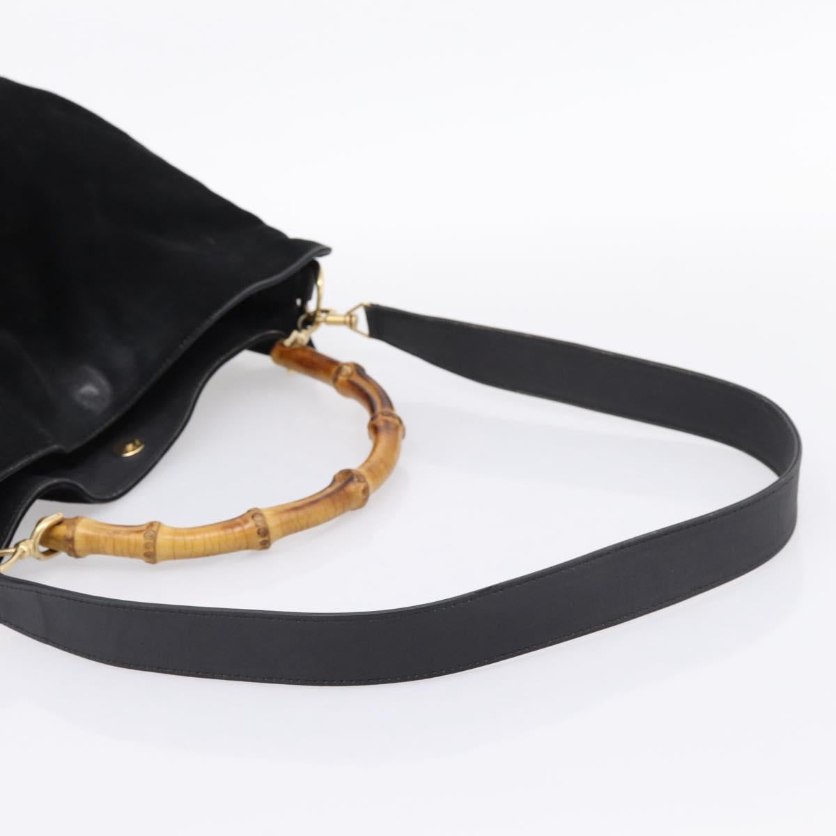 GUCCI Bamboo Hand Bag Suede 2way Black Gold Tone 001 123 1577 Auth ti4022