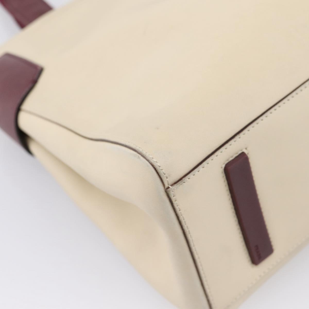 PRADA Hand Bag Leather White Red Auth ti4026