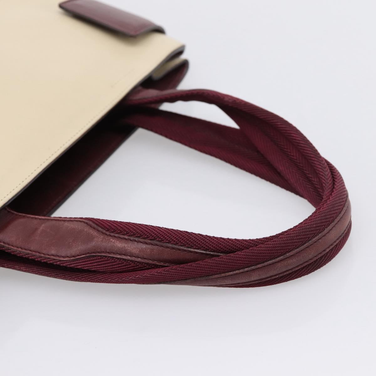 PRADA Hand Bag Leather White Red Auth ti4026