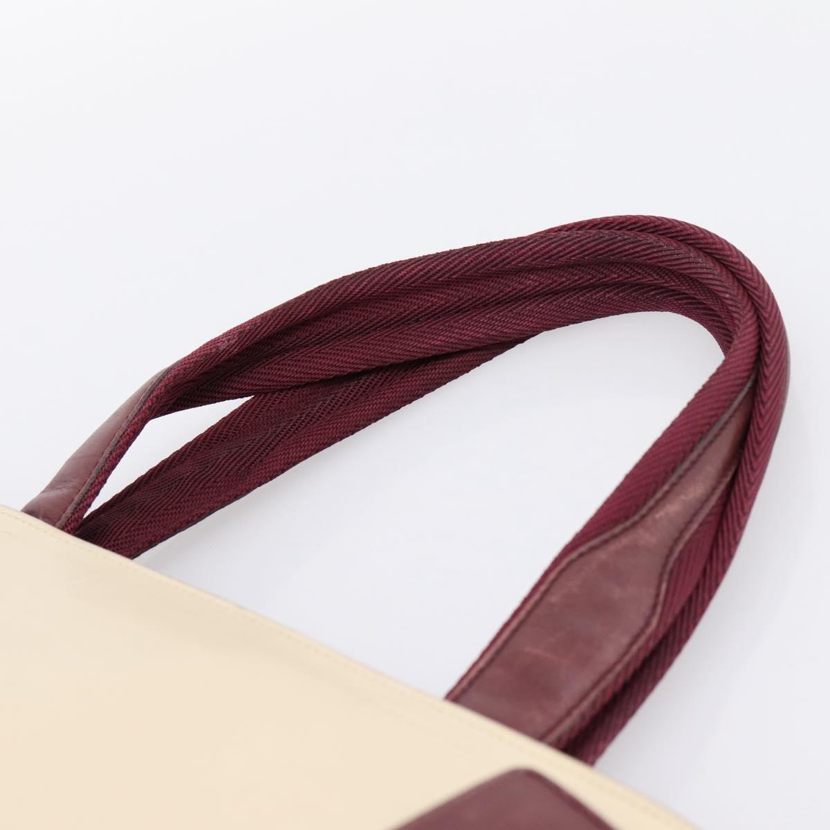 PRADA Hand Bag Leather White Red Auth ti4026