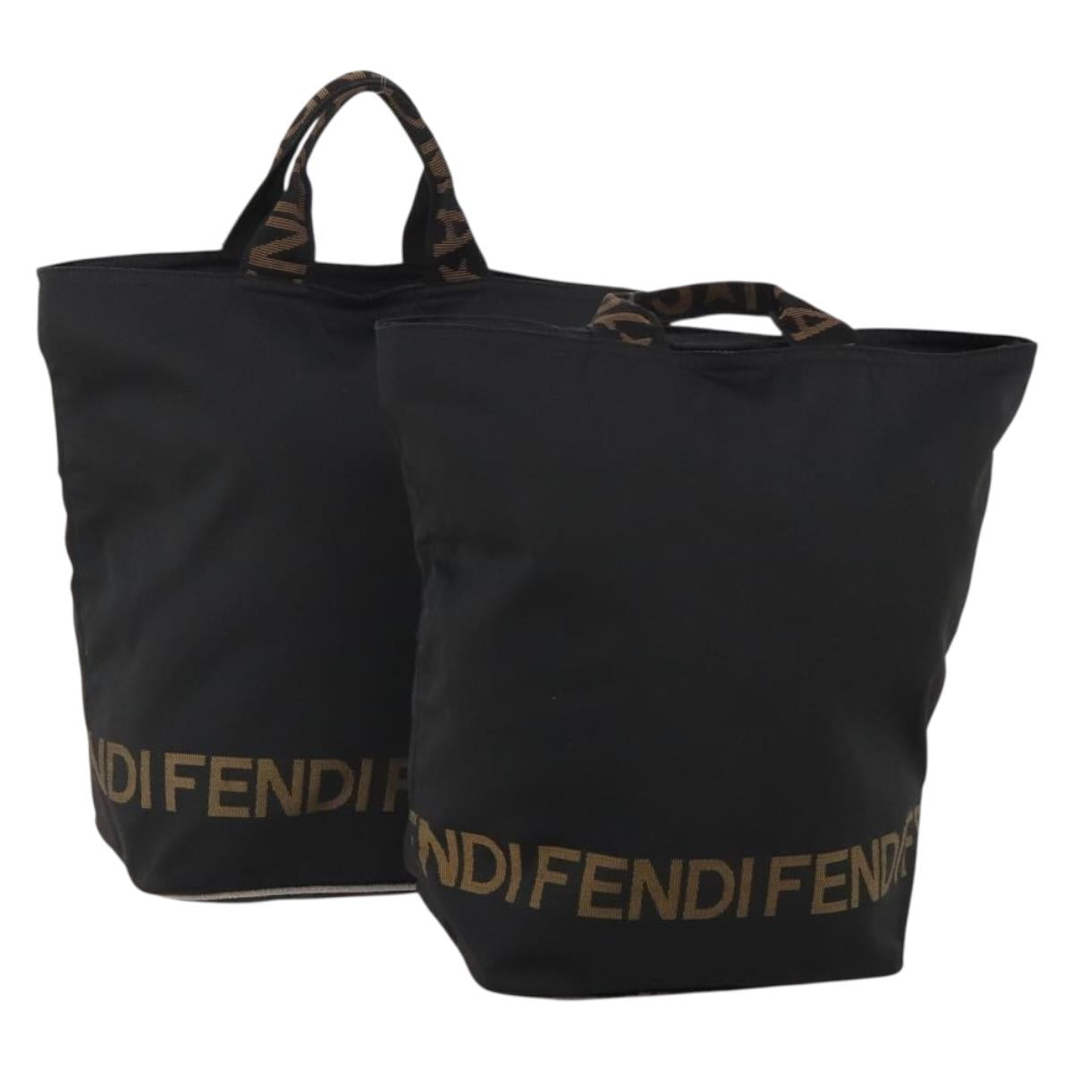 FENDI Tote Bag Canvas 2 Set Black Auth ti4030