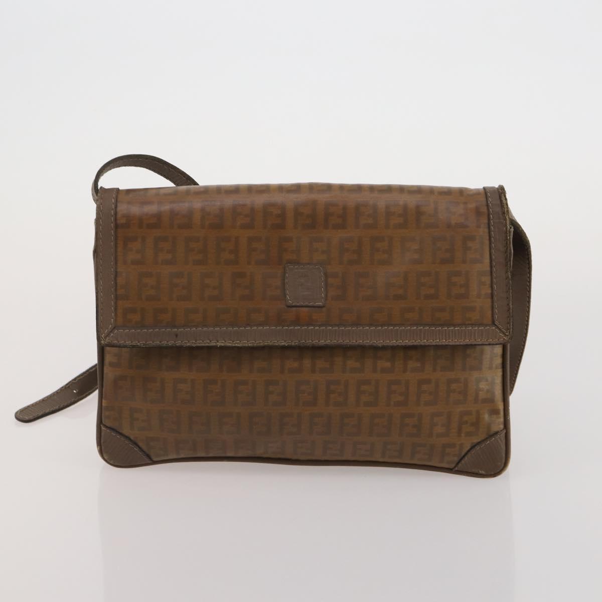 FENDI Zucchino Hand Bag Shoulder Bag PVC 2 Set Brown Gold Tone Auth ti4032