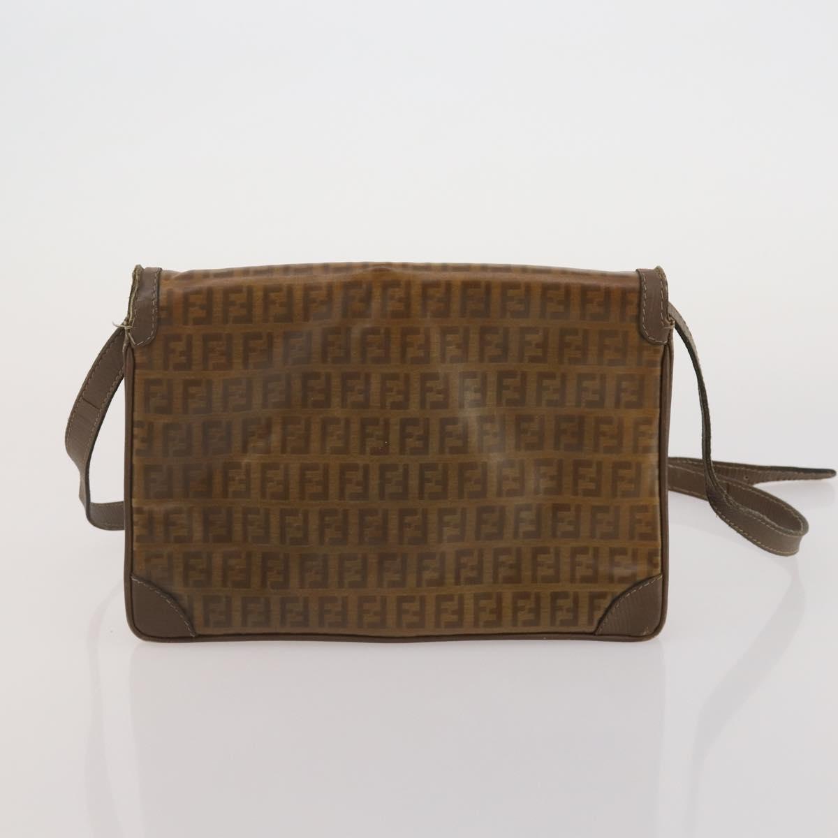 FENDI Zucchino Hand Bag Shoulder Bag PVC 2 Set Brown Gold Tone Auth ti4032