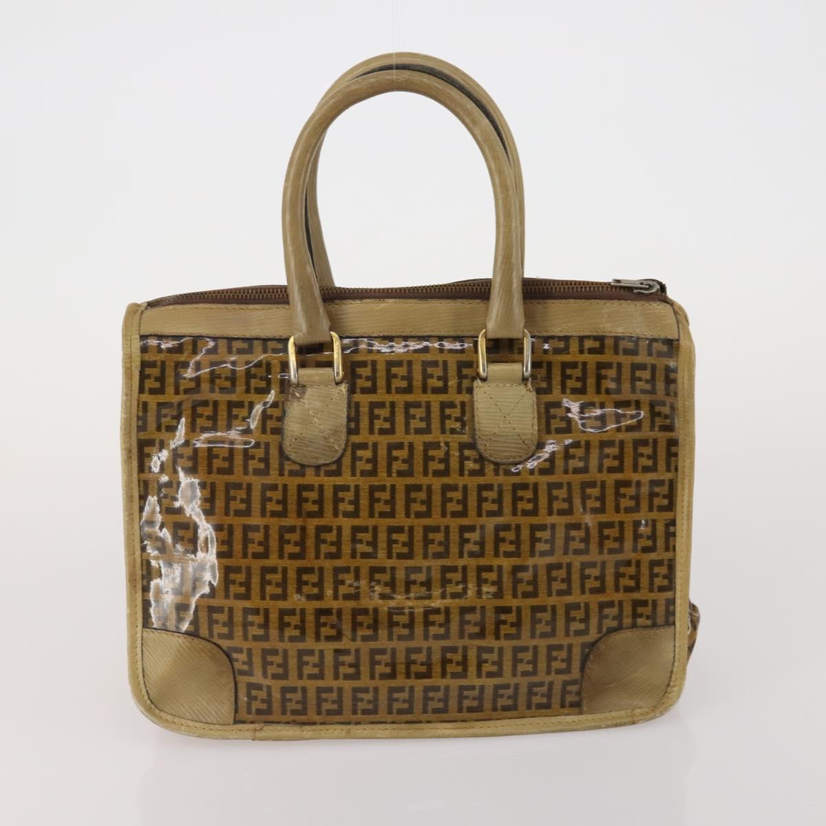FENDI Zucchino Hand Bag Shoulder Bag PVC 2 Set Brown Gold Tone Auth ti4032