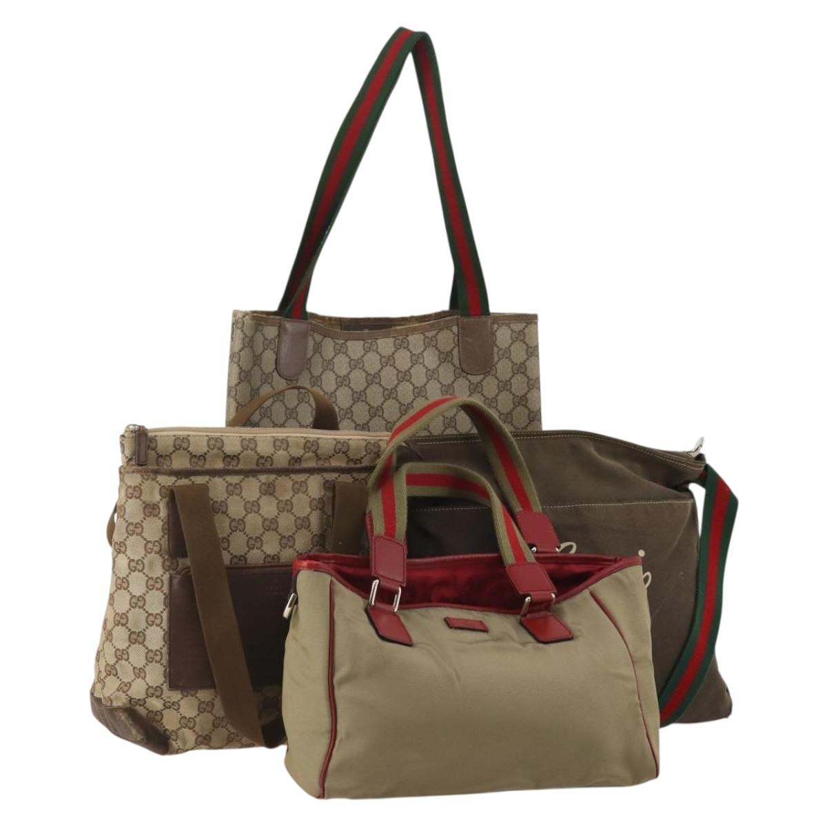 GUCCI GG Web Sherry Line Tote Bag Hand Bag 4 Set Beige Brown Auth ti4033