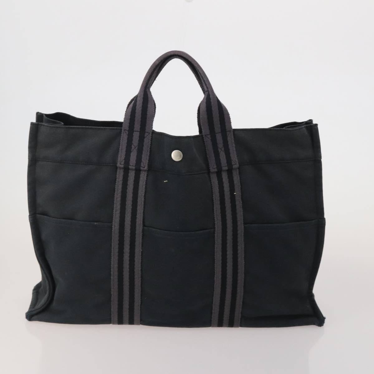 HERMES Chanel Tote Bag Canvas 2 Set Black Beige Auth ti4035