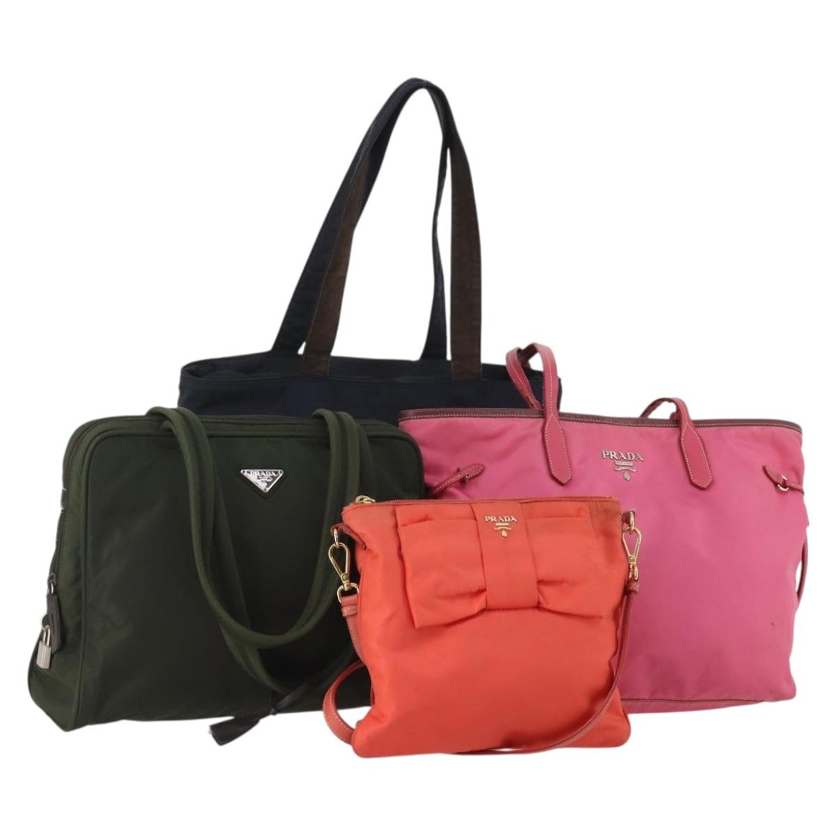 PRADA Tote Bag Shoulder Bag Nylon 4 Set Navy Pink Auth ti4037