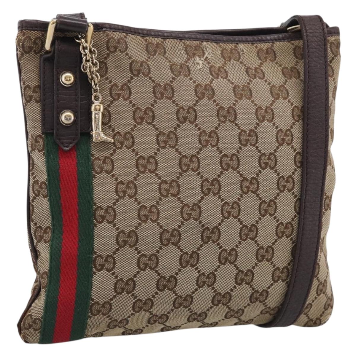 GUCCI GG Canvas Shoulder Bag Beige Gold Tone 144388 Auth ti4042