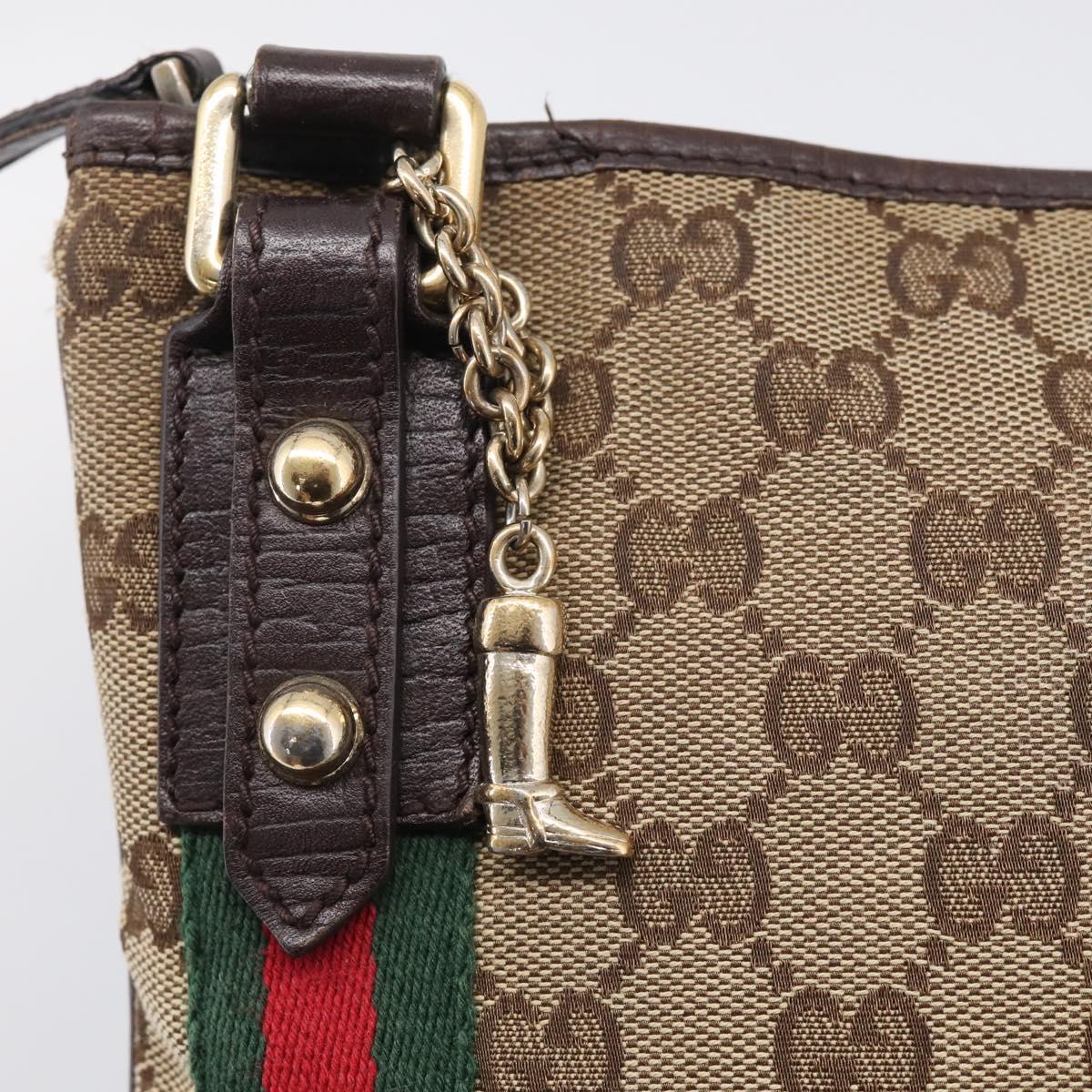 GUCCI GG Canvas Shoulder Bag Beige Gold Tone 144388 Auth ti4042