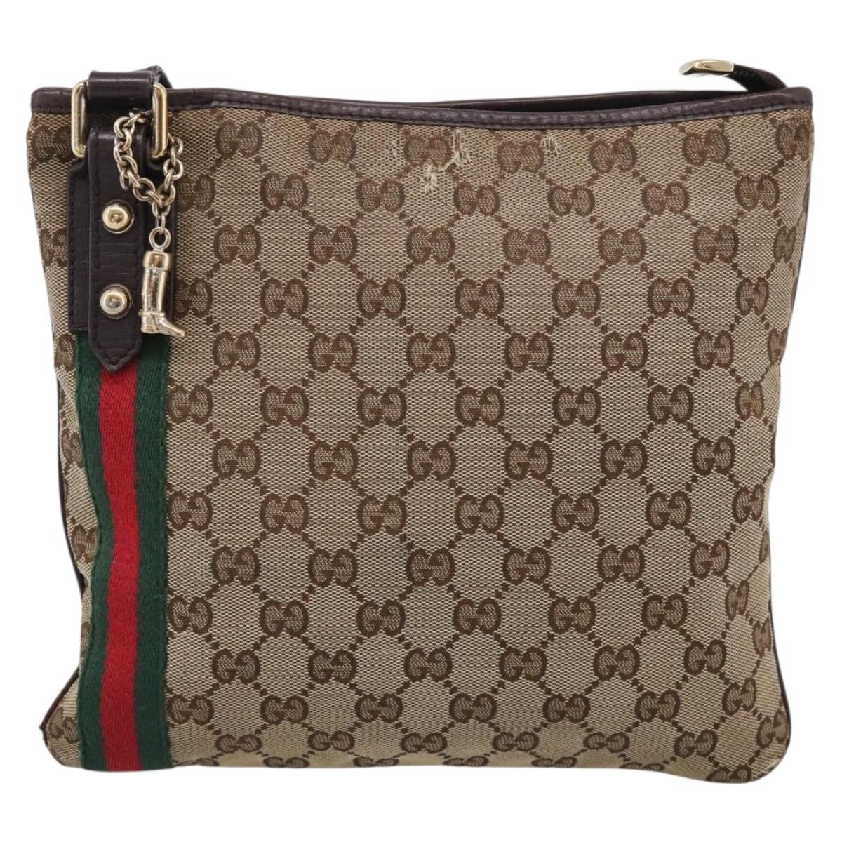 GUCCI GG Canvas Shoulder Bag Beige Gold Tone 144388 Auth ti4042