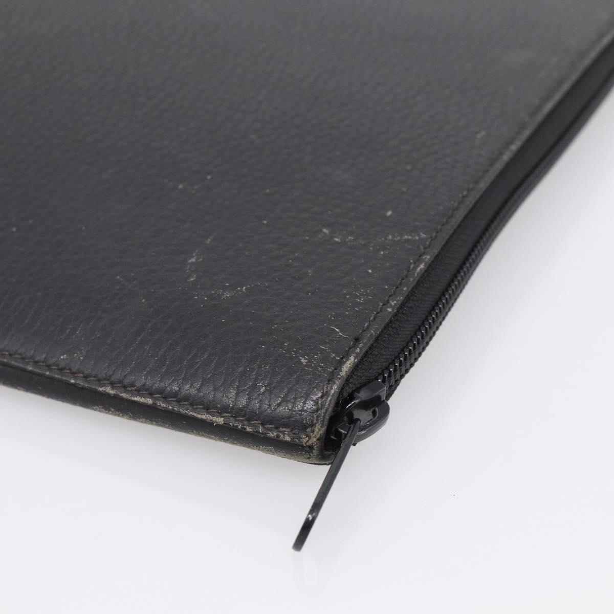 HERMES Clutch Bag Leather Black Auth ti4044
