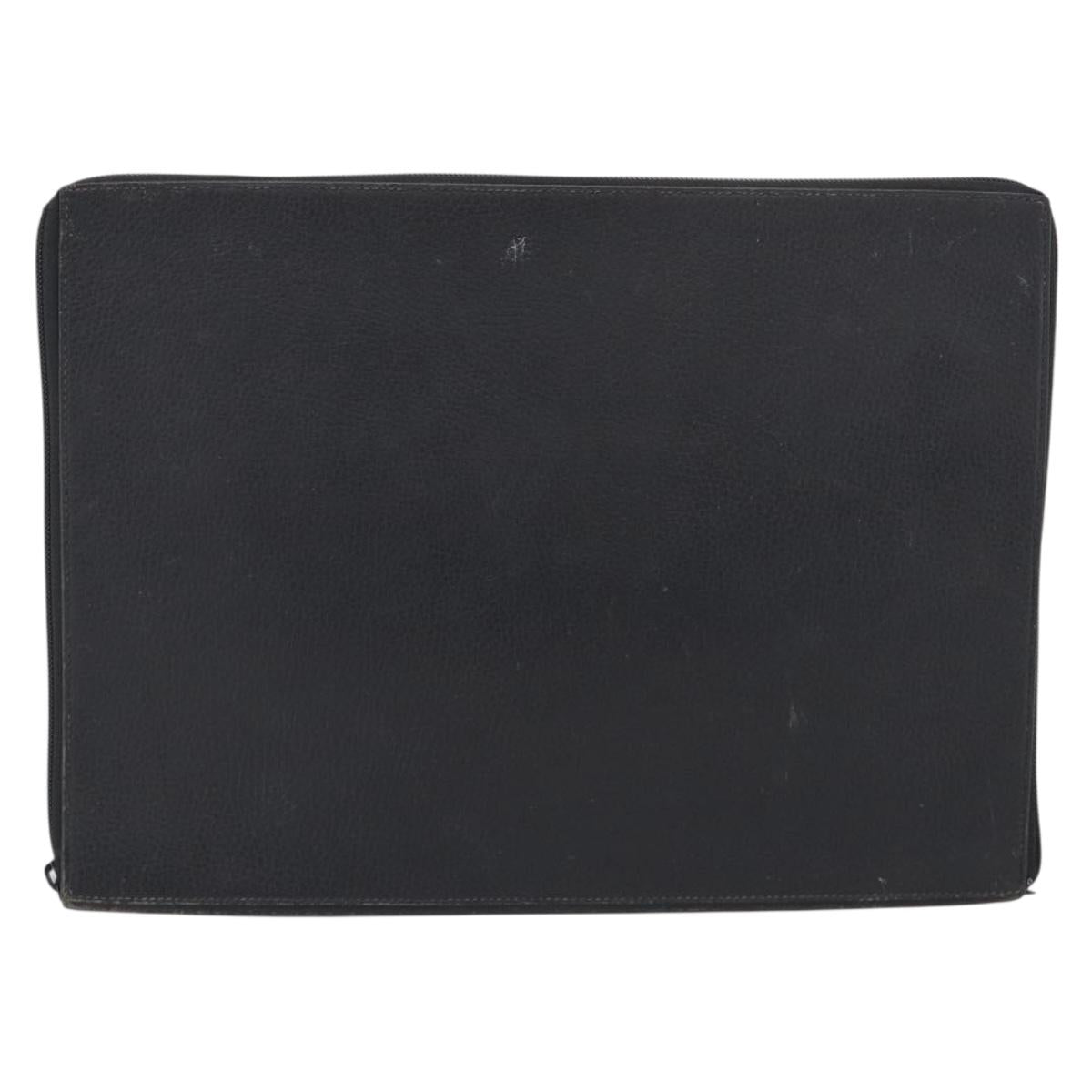 HERMES Clutch Bag Leather Black Auth ti4044
