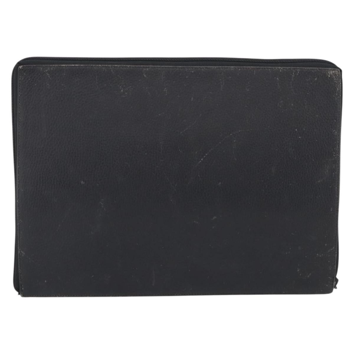 HERMES Clutch Bag Leather Black Auth ti4044