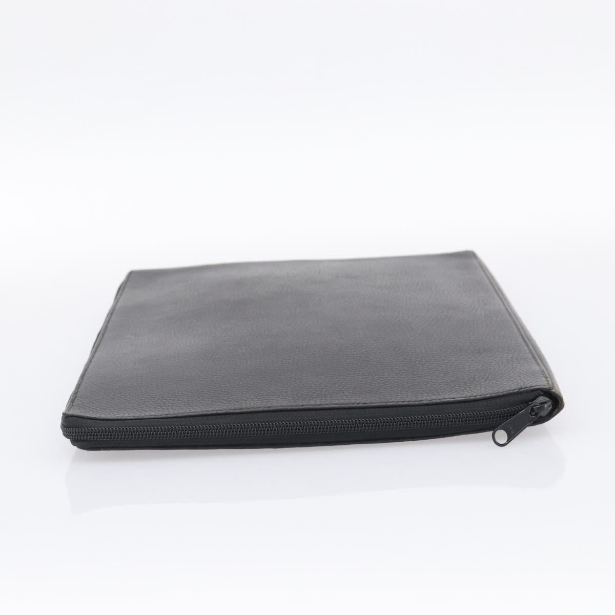 HERMES Clutch Bag Leather Black Auth ti4044
