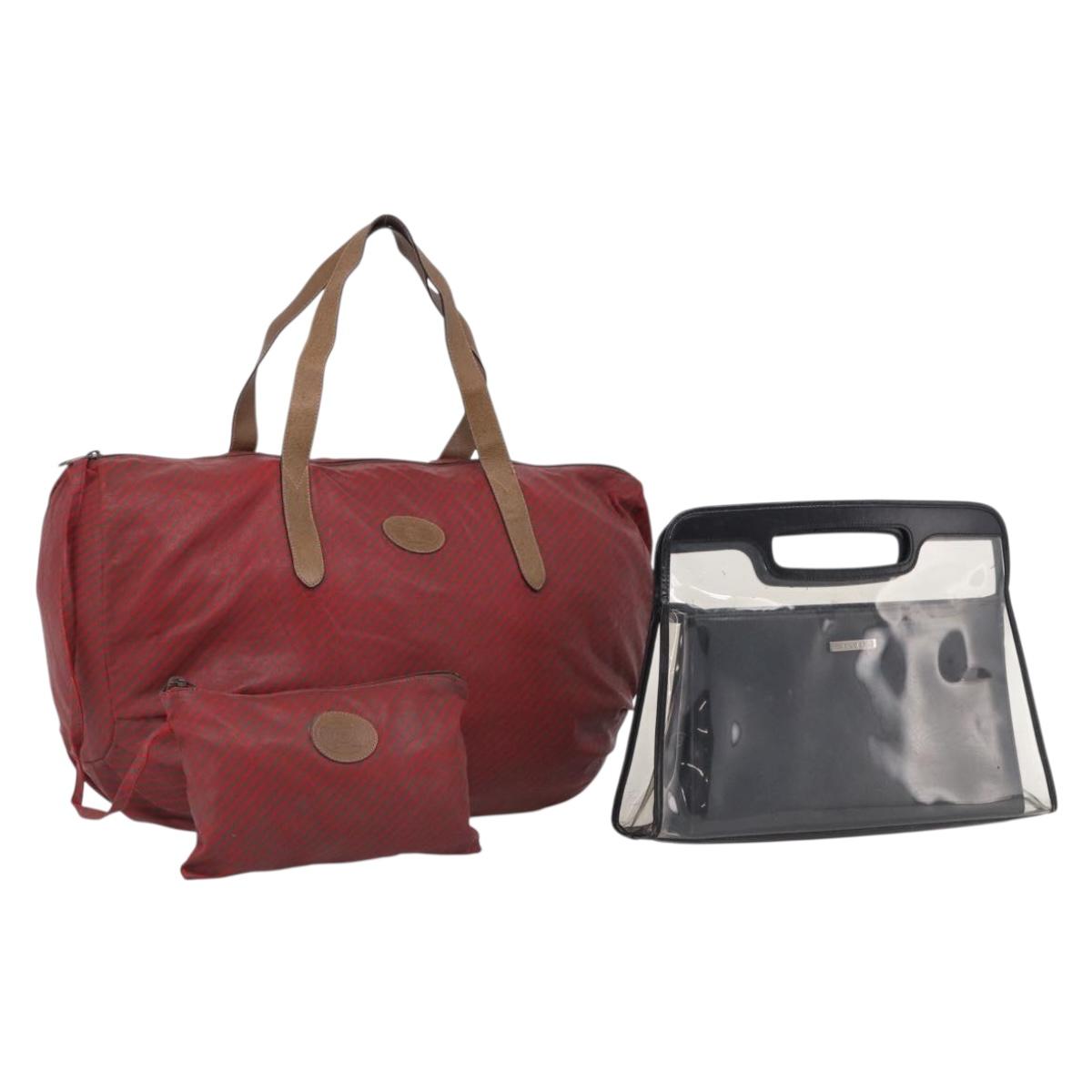 GUCCI Hand Bag Canvas Vinyl 2 Set Red Black Auth ti4047