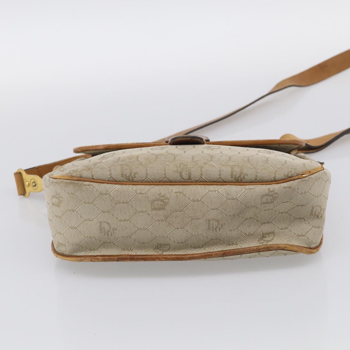Christian Dior Honeycomb Shoulder Bag Canvas Beige Gold Tone Auth ti4048