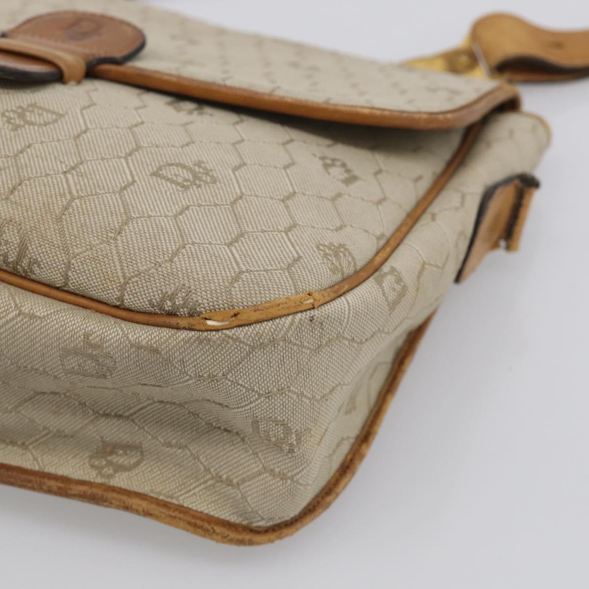 Christian Dior Honeycomb Shoulder Bag Canvas Beige Gold Tone Auth ti4048