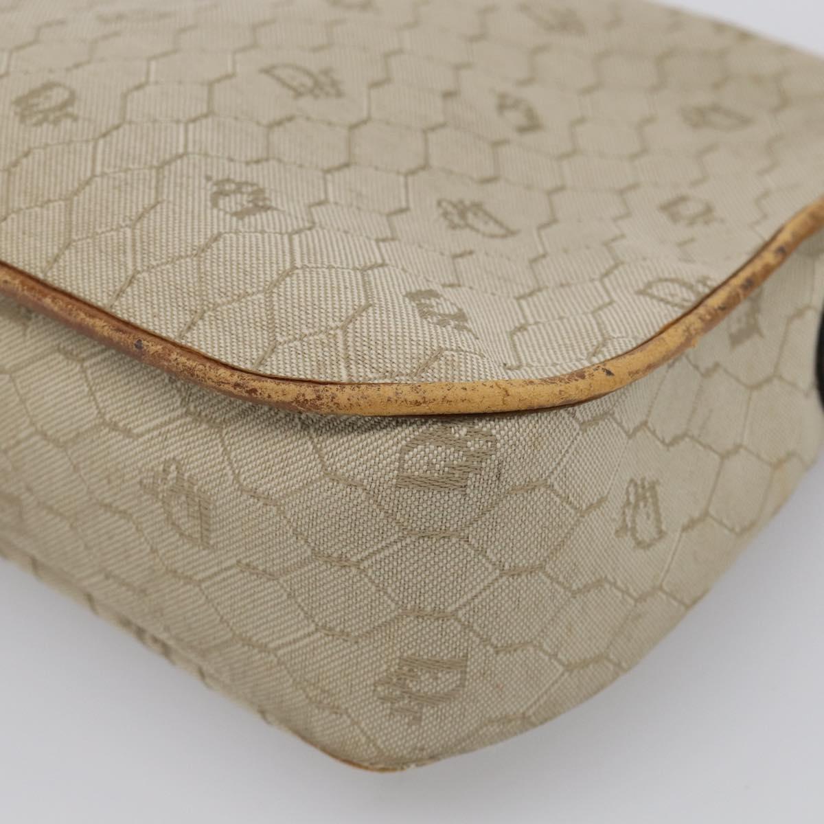 Christian Dior Honeycomb Shoulder Bag Canvas Beige Gold Tone Auth ti4048