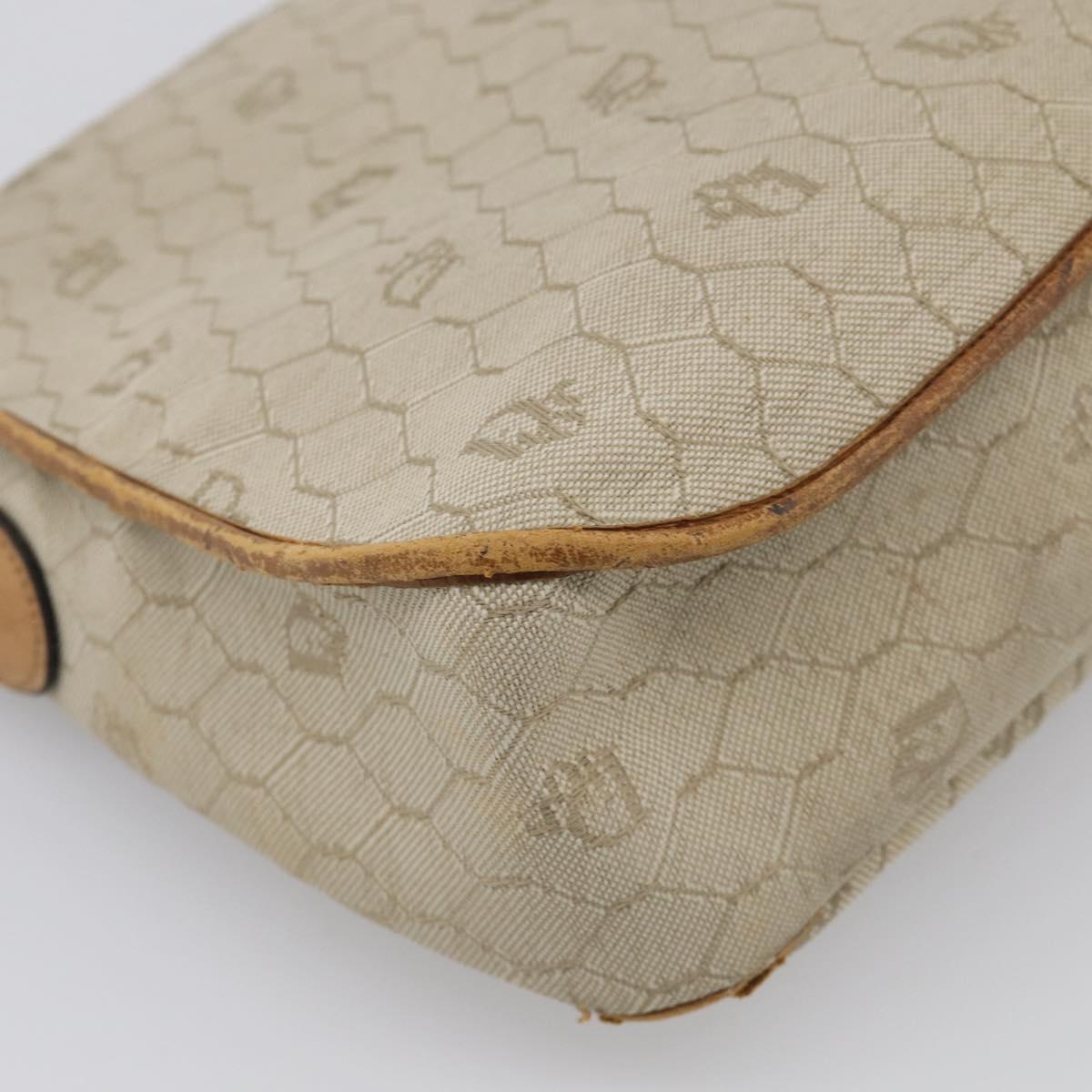 Christian Dior Honeycomb Shoulder Bag Canvas Beige Gold Tone Auth ti4048