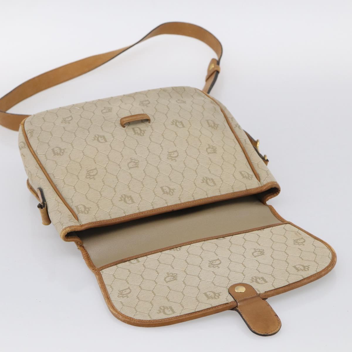 Christian Dior Honeycomb Shoulder Bag Canvas Beige Gold Tone Auth ti4048