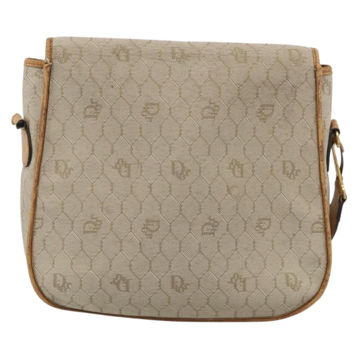 Christian Dior Honeycomb Shoulder Bag Canvas Beige Gold Tone Auth ti4048