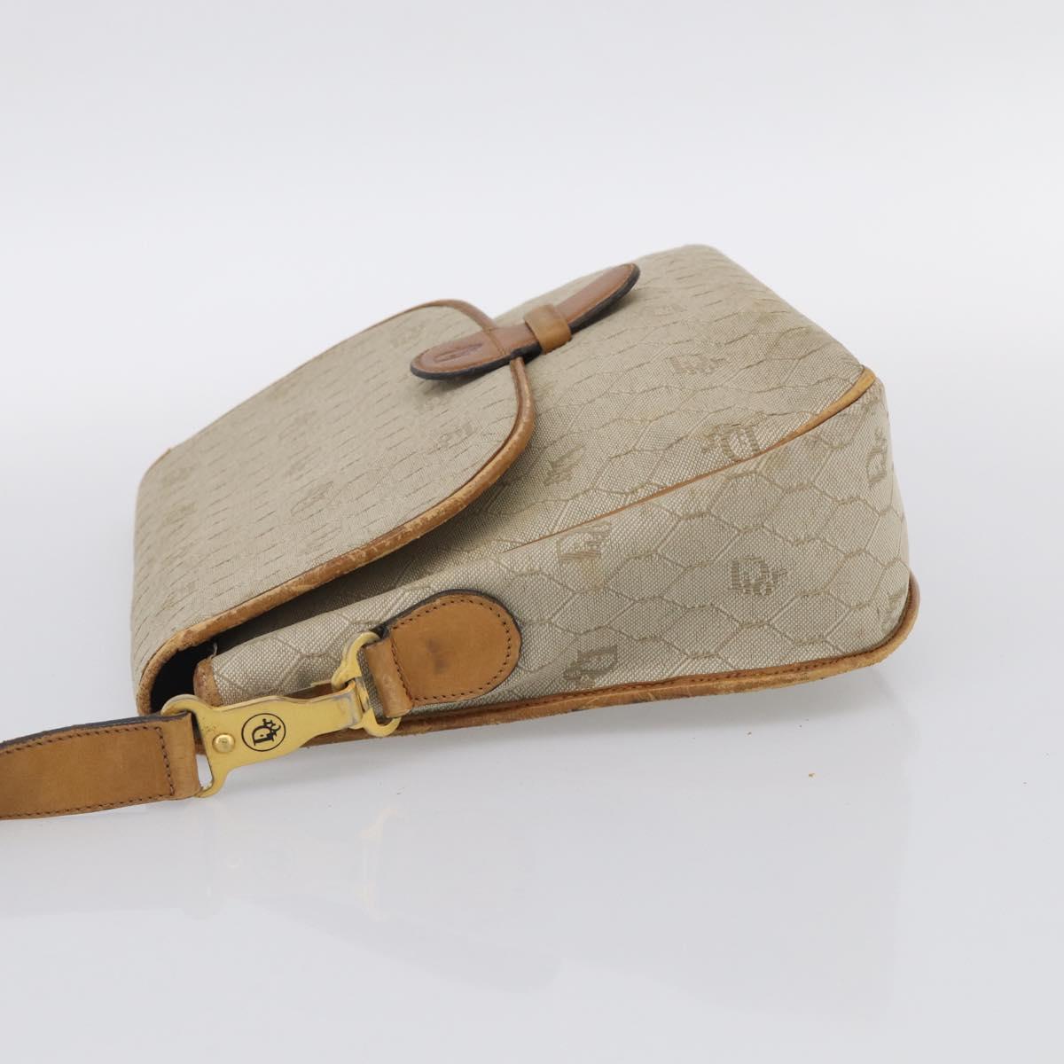 Christian Dior Honeycomb Shoulder Bag Canvas Beige Gold Tone Auth ti4048