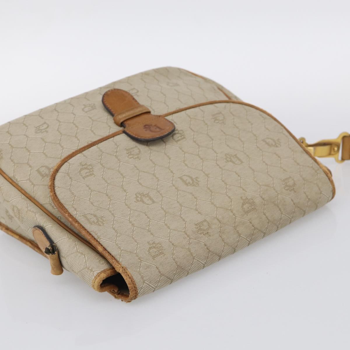 Christian Dior Honeycomb Shoulder Bag Canvas Beige Gold Tone Auth ti4048