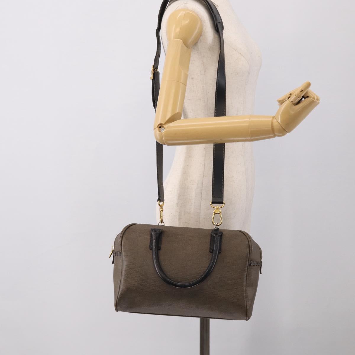 FENDI Hand Bag Canvas 2way Brown Gold Tone Auth ti4049