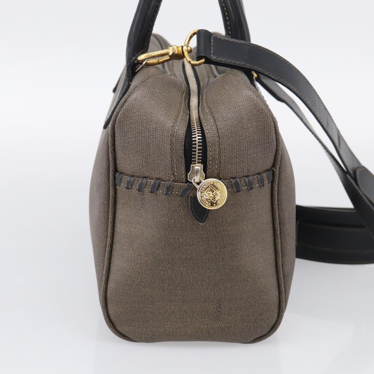 FENDI Hand Bag Canvas 2way Brown Gold Tone Auth ti4049
