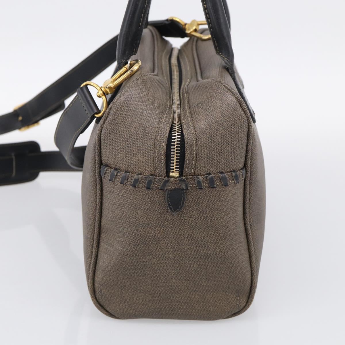 FENDI Hand Bag Canvas 2way Brown Gold Tone Auth ti4049
