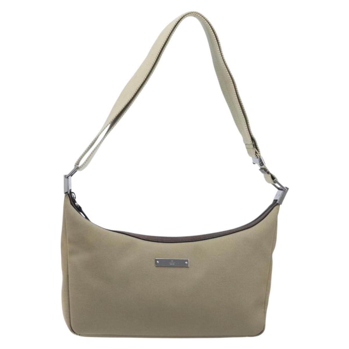 GUCCI Shoulder Bag Canvas Beige Silver 35098 Auth ti4050