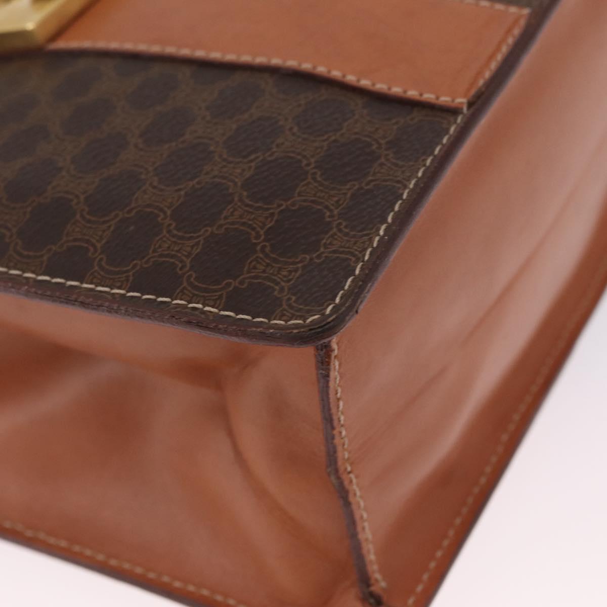 CELINE Macadam Business Bag PVC Brown Gold Tone Auth ti4052