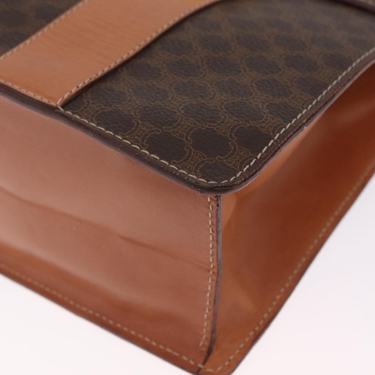 CELINE Macadam Business Bag PVC Brown Gold Tone Auth ti4052