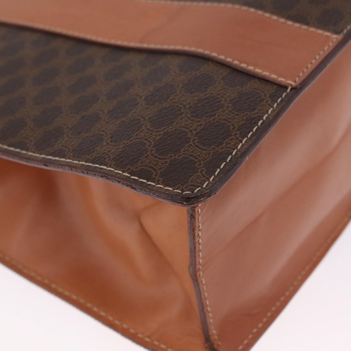 CELINE Macadam Business Bag PVC Brown Gold Tone Auth ti4052