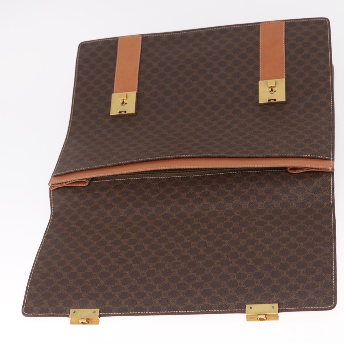 CELINE Macadam Business Bag PVC Brown Gold Tone Auth ti4052
