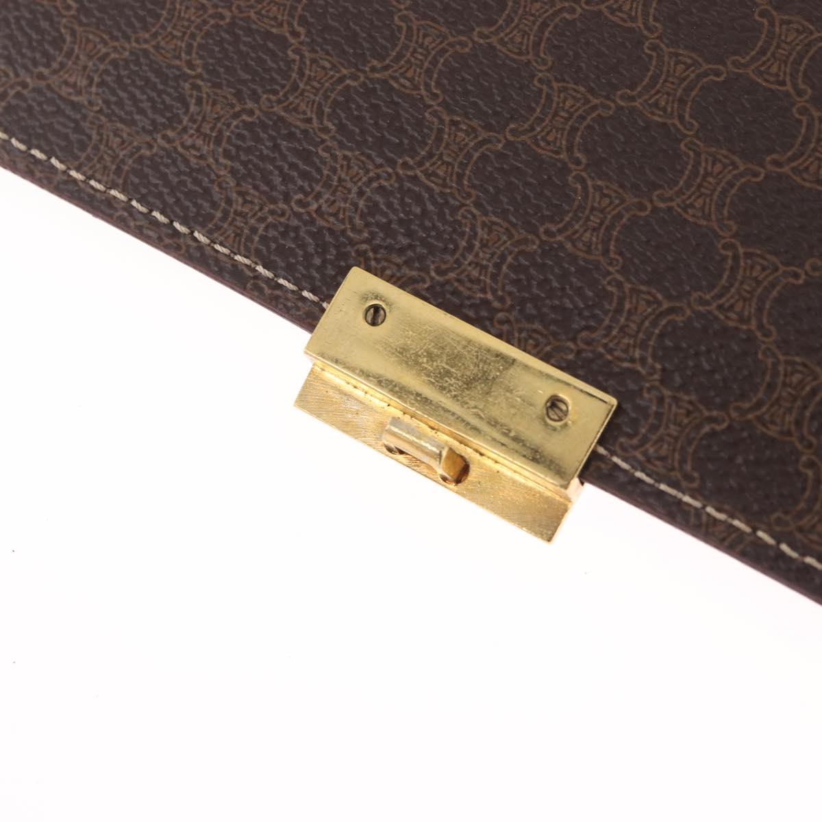 CELINE Macadam Business Bag PVC Brown Gold Tone Auth ti4052