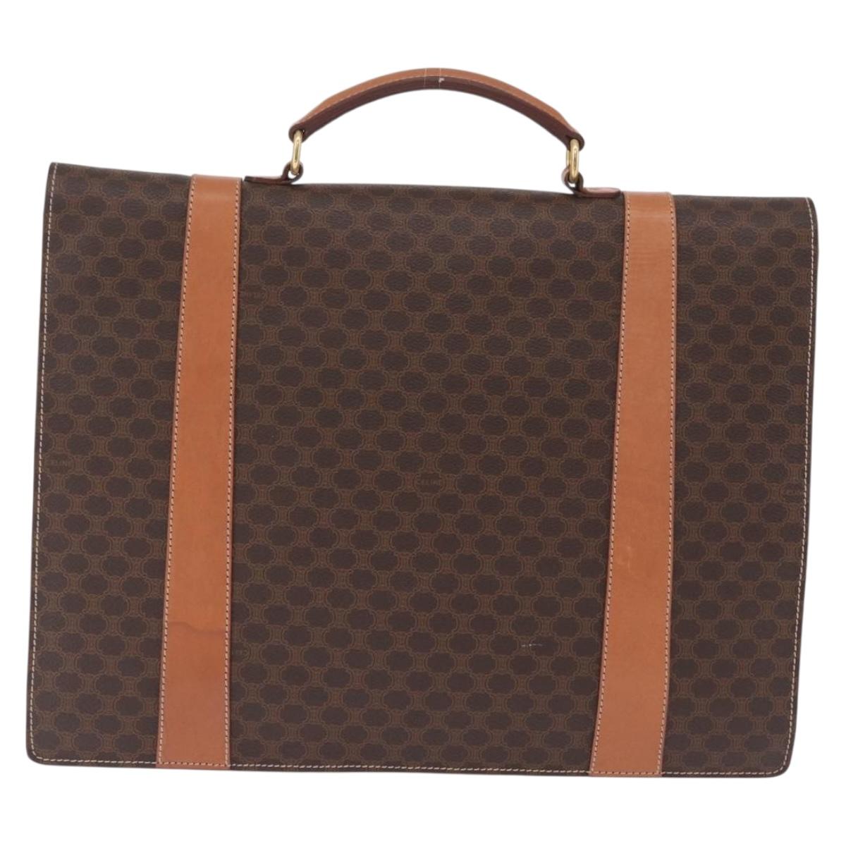 CELINE Macadam Business Bag PVC Brown Gold Tone Auth ti4052