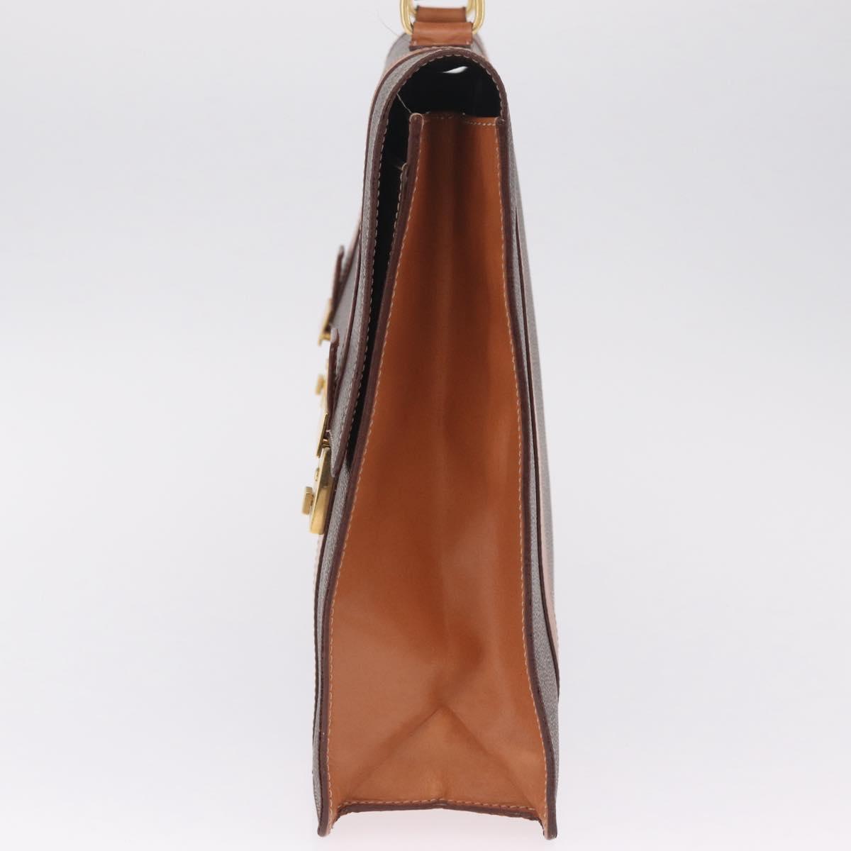 CELINE Macadam Business Bag PVC Brown Gold Tone Auth ti4052
