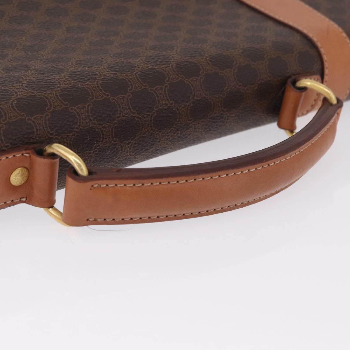 CELINE Macadam Business Bag PVC Brown Gold Tone Auth ti4052