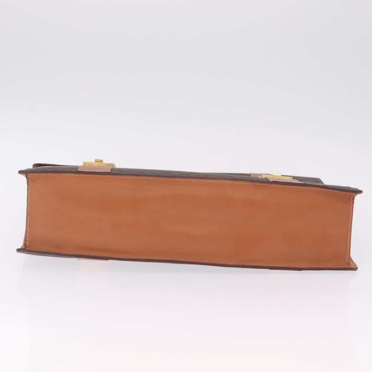 CELINE Macadam Business Bag PVC Brown Gold Tone Auth ti4052
