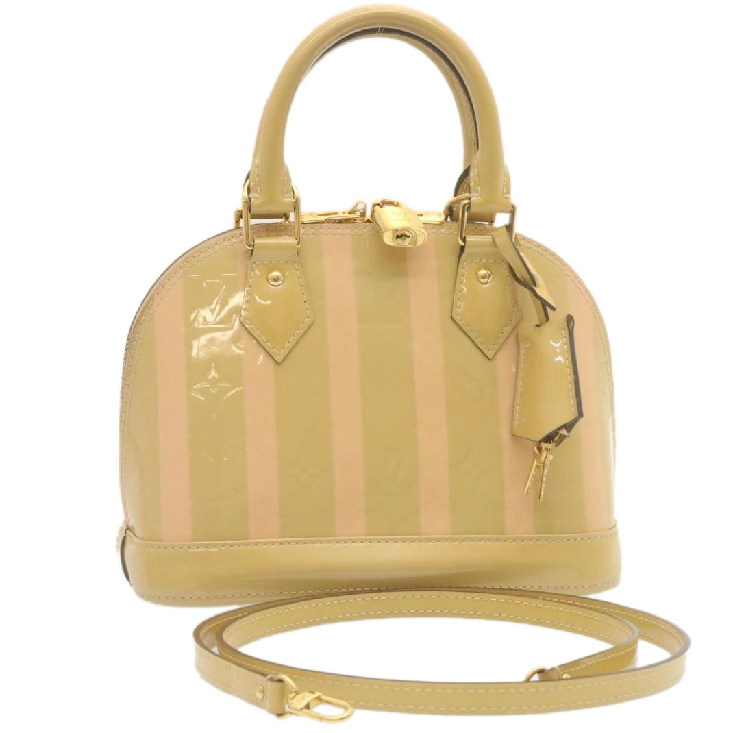 LOUIS VUITTON Vernis Rayures Alma BB Hand Bag 2way Beige Pink M90970 Auth ai678M