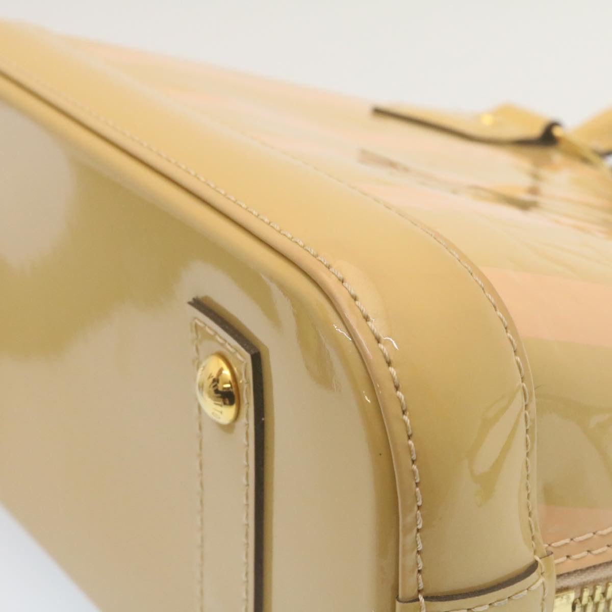 LOUIS VUITTON Vernis Rayures Alma BB Hand Bag 2way Beige Pink M90970 Auth ai678M
