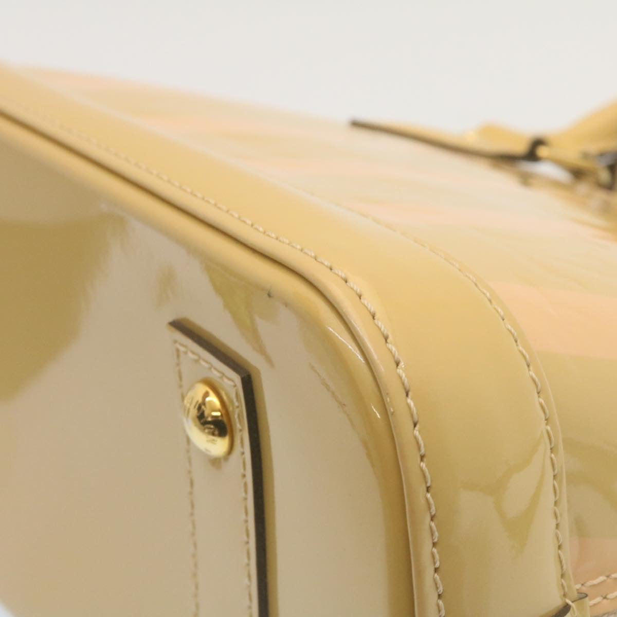 LOUIS VUITTON Vernis Rayures Alma BB Hand Bag 2way Beige Pink M90970 Auth ai678M