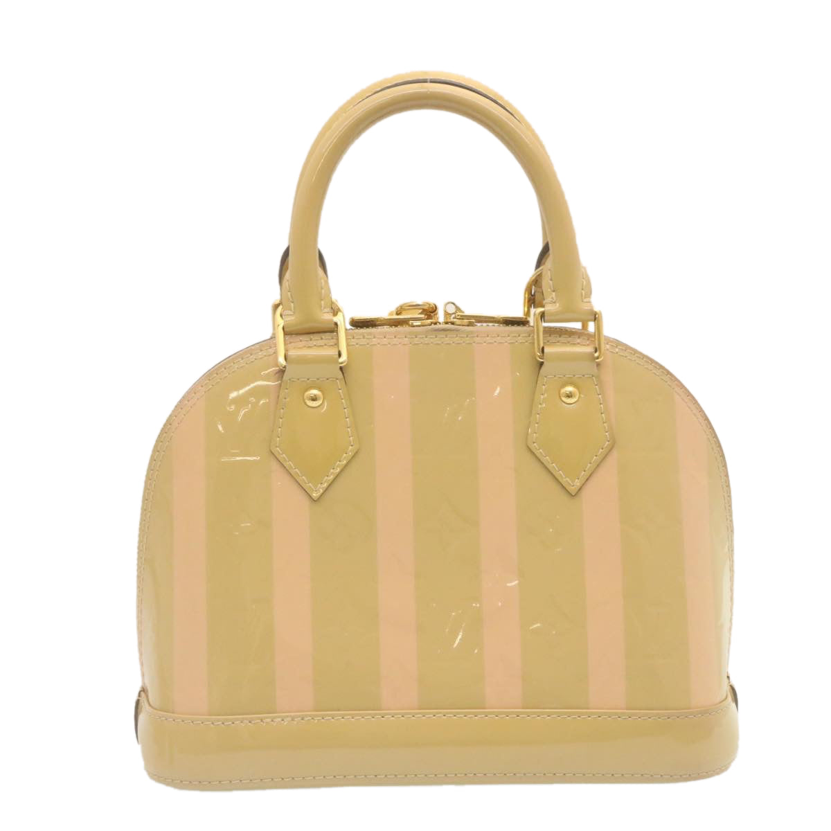 LOUIS VUITTON Vernis Rayures Alma BB Hand Bag 2way Beige Pink M90970 Auth ai678M