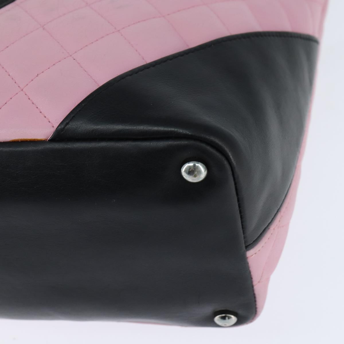 CHANEL Cambon Line Tote Bag Leather Pink Silver black CC Auth TR138